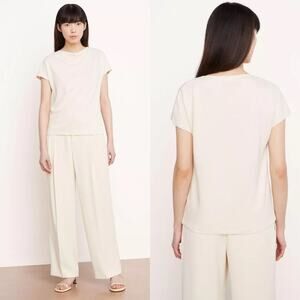 Vince Cowl Neck Knit Top Short Sleeve Blouse‎ Cream Womens Size L